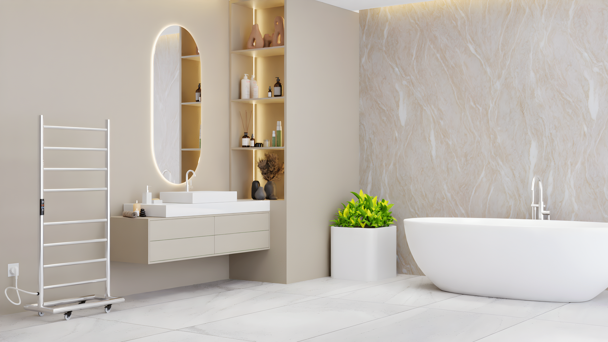 Bathroom with Electric Towel Warmer