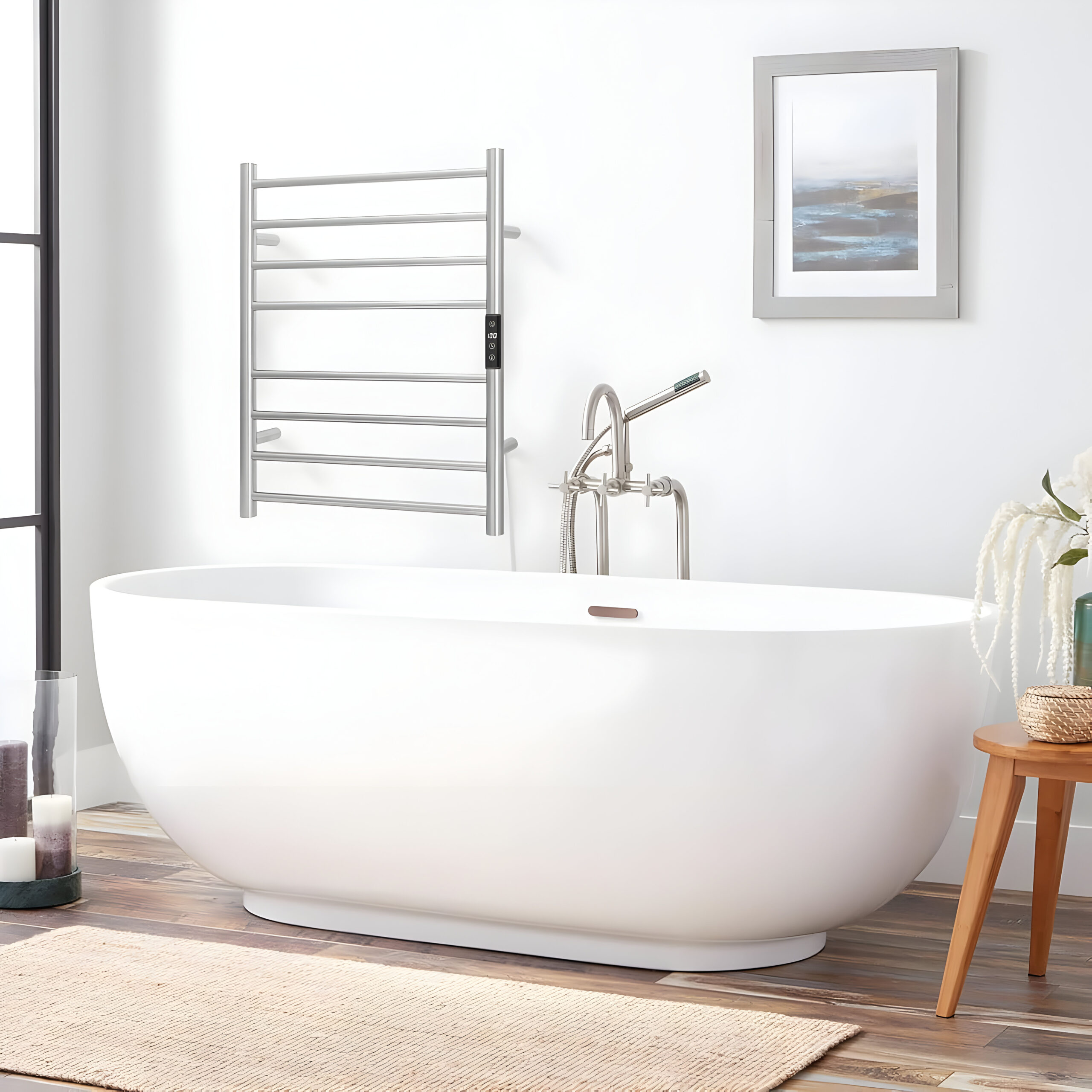 Standing towel warmer with wash basin